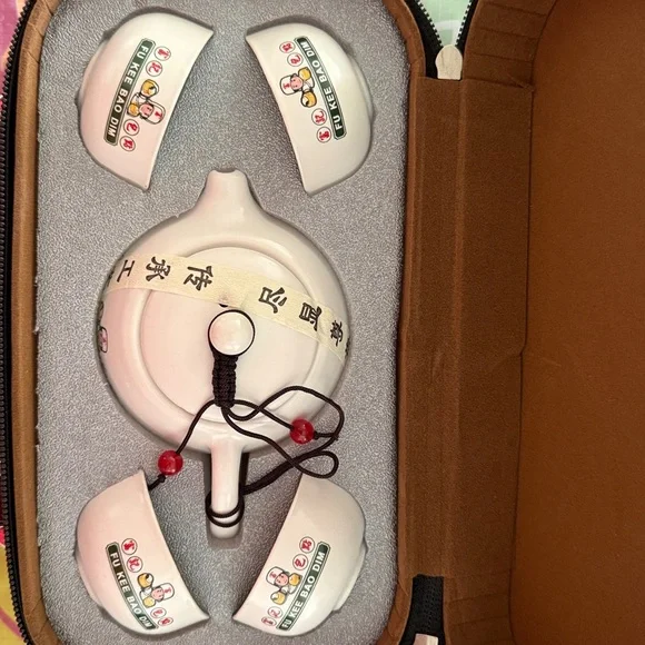 Porcelain Tea Set with Asian Script - Picture 2 of 4